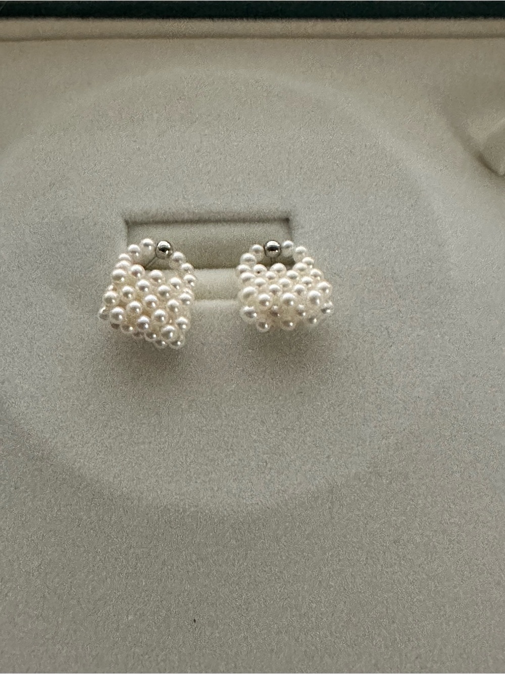 White Freshwater Pearls Cluster Handmade Purse Stud Earrings - Sterling Silver